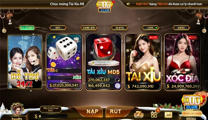 Giao diện người dùng của HitClub được thiết kế hiện đại, thân thiện và dễ dàng thao tác